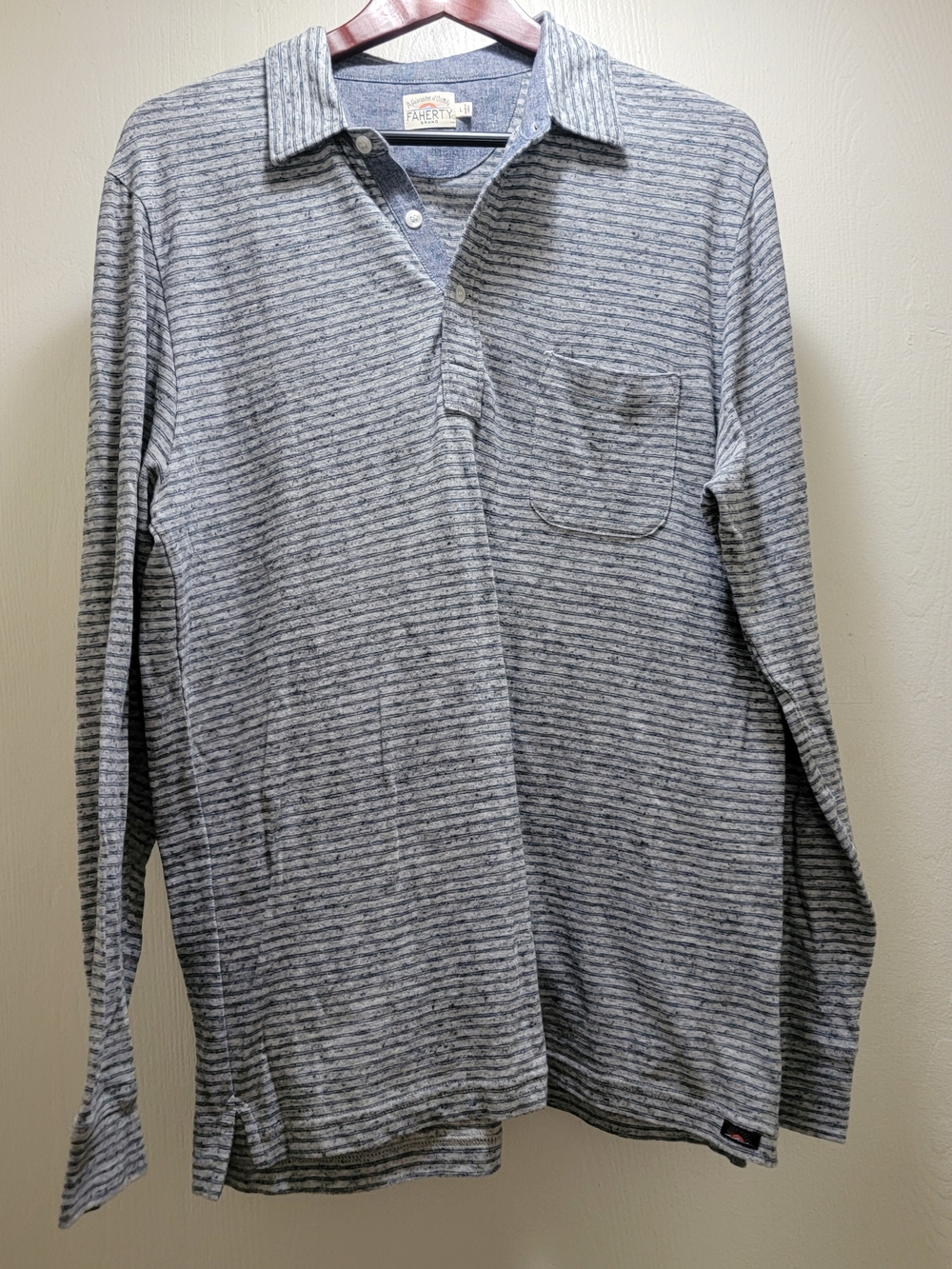 Faherty Heathered Gray Striped Long-Sleeve Polo Shirt